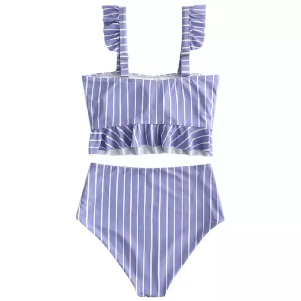 👙2/$30 Zaful Striped Ruffles High Rise Tankini - Picture 2 of 4